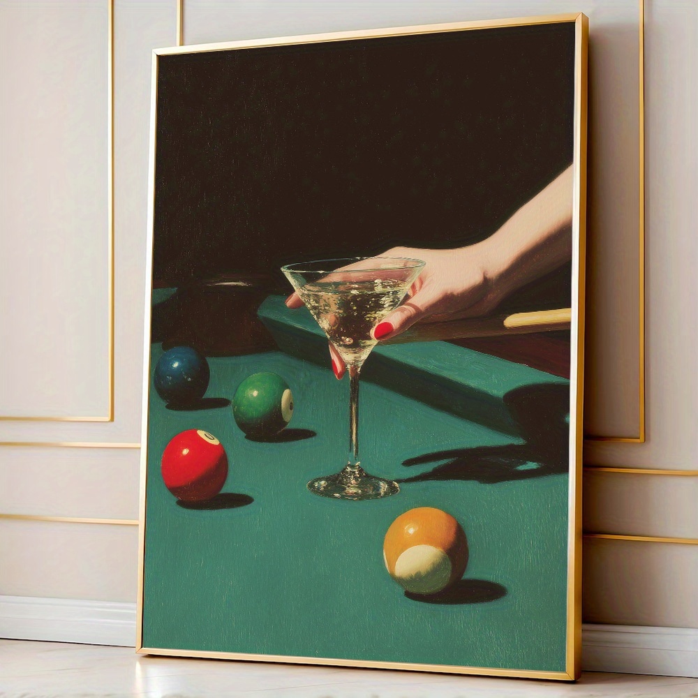 Home Bar Set - 1pc Vintage Billiards Cocktail Poster, Frameless
