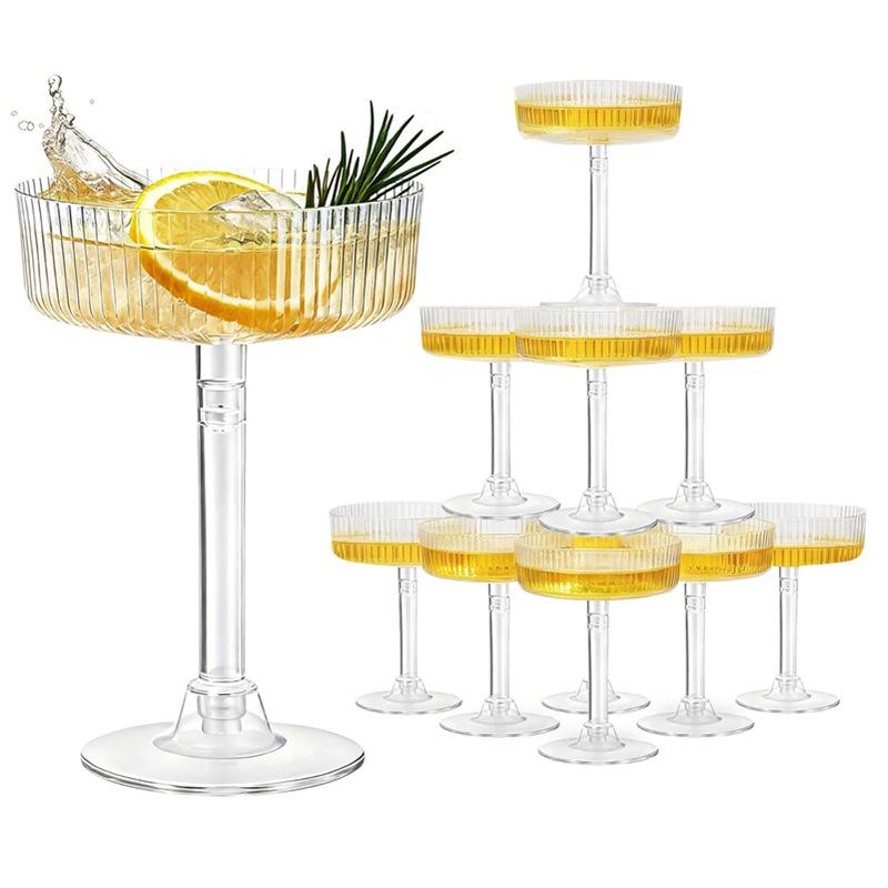 Home Bar Supplies - Clear Plastic Martini Dessert Cups 10Pcs