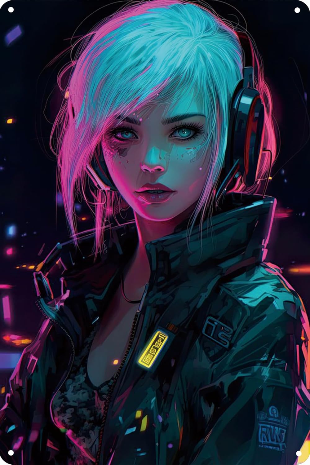 Home Bar And Restaurant - Anime Girl Neon Metal aluminum poster