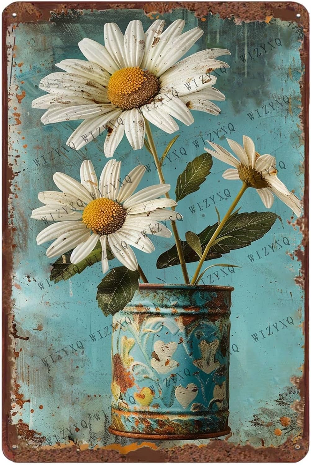 Home Bar And Kitchen - Metal Signs White Daisy Flower Vintage