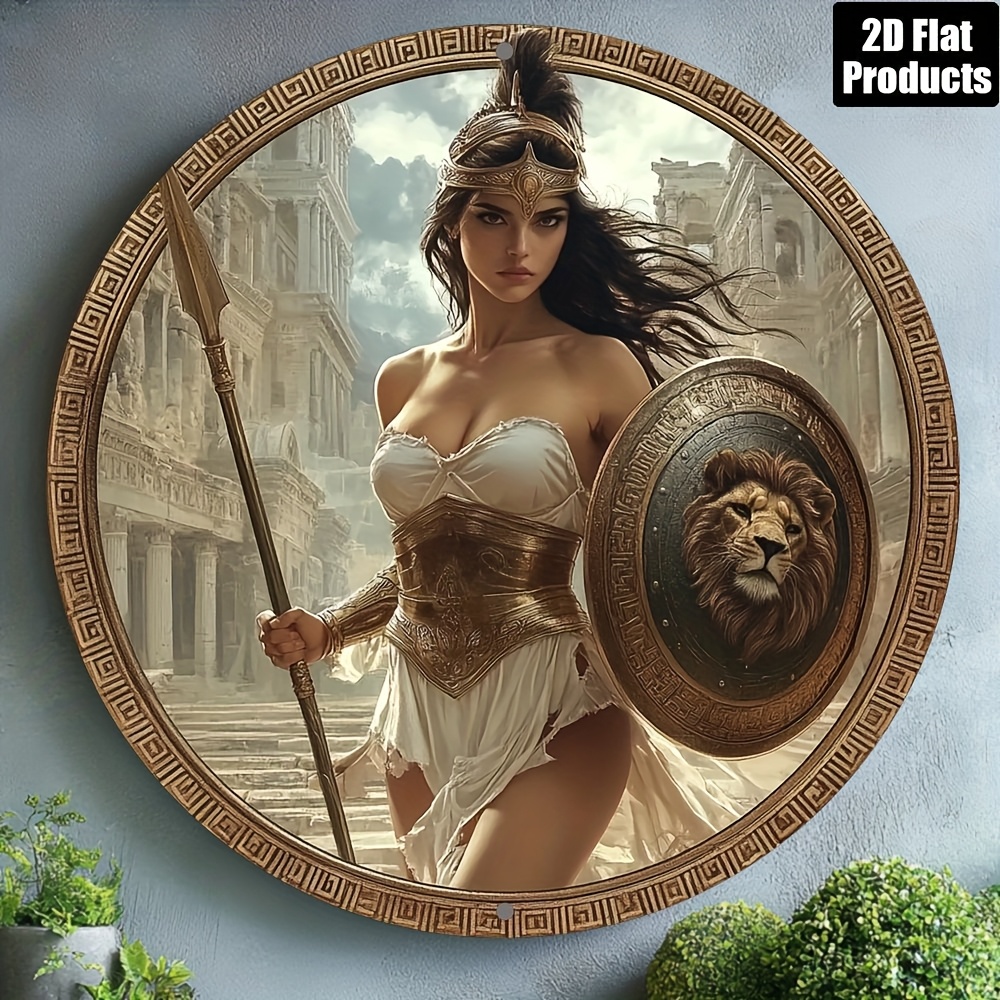 Home Bar And Kitchen - Vintage Greek Warrior Round Aluminum Wall