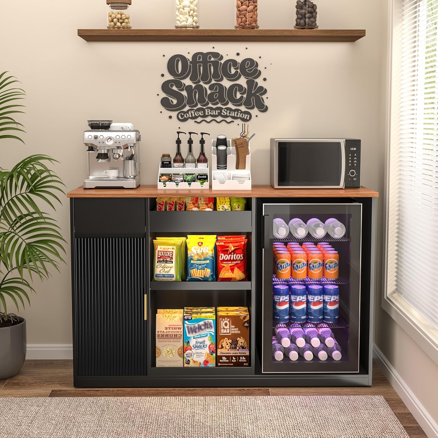 Home Bar And Cabinet - Snack Bar Cabinet with Fridge Space