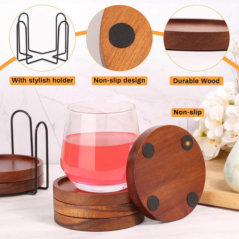 Set of 6 Acacia Wood Coasters  - огляд і ціна Home Bar Set